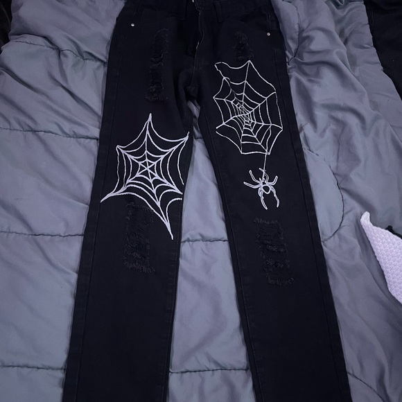 Spider Ripped Black Jeans - Picture 1 of 5